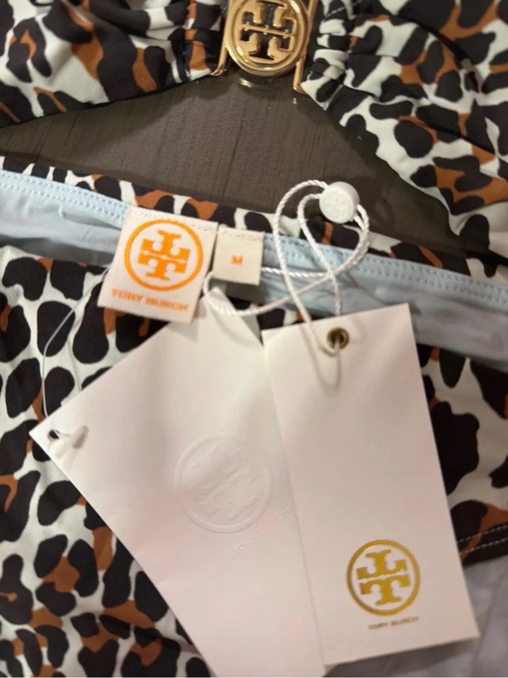 Tory Burch Leopard-Print Bikini Set in Black, Brown & Cream with Gold Logo